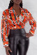 Red Fashion Sexy Print Patchwork V Neck Tops