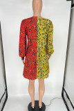 Multicolor Sweet Print Patchwork O Neck A Line Dresses