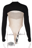 Khaki Sexy Solid Mesh O Neck Skinny Bodysuits