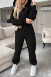 Light Blue Casual Solid Patchwork Hooded Collar Harlan Jumpsuits