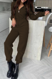 Light Blue Casual Solid Patchwork Hooded Collar Harlan Jumpsuits