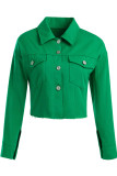 Green Street Style Solid Denim Jacket (Only Jacket)
