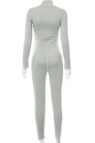 Grey Sexy Solid Hollowed Out Patchwork Asymmetrical Half A Turtleneck Long Sleeve Two Pieces