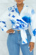 Baby Blue Fashion Sexy Print Patchwork V Neck Tops