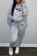 Grey Fashion Casual Print Patchwork Hooded Collar Long Sleeve Two Pieces