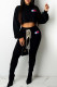 Black Fashion Casual Print Patchwork Hooded Collar Long Sleeve Two Pieces