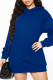 Blue Casual Solid Patchwork Hooded Collar Long Sleeve Dresses