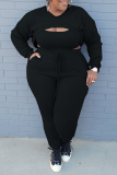 Pink Sexy Solid Split Joint O Neck Plus Size Three Pieces