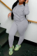 Grey Casual Solid Draw String Hooded Collar Long Sleeve Two Pieces