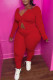 Red Casual Solid Patchwork Zipper Long Sleeve Two Pieces