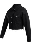 Black Turndown Collar Solid Button The cowboy Pure Long Sleeve