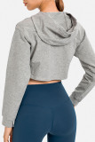 Deep Blue Casual Solid Patchwork Hooded Collar Tops