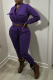Purple Casual Solid Patchwork Zipper Collar Long Sleeve Two Pieces
