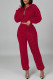 Red Sexy Solid Patchwork Sequins Zipper Zipper Collar Long Sleeve Two Pieces