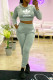 Grey Fashion Casual Print Letter Hooded Collar Long Sleeve Two Pieces