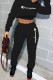 Black Fashion Sportswear Print Patchwork Hooded Collar Long Sleeve Two Pieces