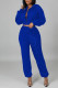 Blue Sexy Solid Patchwork Sequins Zipper Zipper Collar Long Sleeve Two Pieces