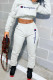 Grey Fashion Sportswear Print Patchwork Hooded Collar Long Sleeve Two Pieces
