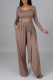 Dark Khaki Casual Elegant Solid Bandage Patchwork U Neck Long Sleeve Two Pieces