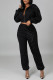 Black Sexy Solid Patchwork Sequins Zipper Zipper Collar Long Sleeve Two Pieces