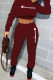 Burgundy Fashion Sportswear Print Patchwork Hooded Collar Long Sleeve Two Pieces