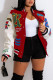 Red Casual Street Print Patchwork Buckle Outerwear