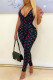 Black Fashion Sexy Print Patchwork V Neck Jumpsuits