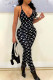 White Fashion Sexy Print Patchwork V Neck Jumpsuits