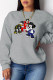 Grey Fashion Cute Print Patchwork O Neck Tops