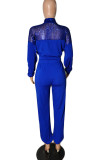 Red Sexy Solid Patchwork Sequins Zipper Zipper Collar Long Sleeve Two Pieces