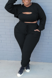 Grey Sexy Solid Split Joint O Neck Plus Size Three Pieces