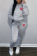 Red Gray Fashion Casual Print Patchwork Hooded Collar Long Sleeve Two Pieces