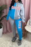 Red Casual Letter Print Patchwork Pocket Hooded Collar Long Sleeve Two Pieces