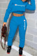 Lake Blue Fashion Sportswear Print Patchwork Hooded Collar Long Sleeve Two Pieces
