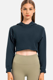 Deep Blue Casual Solid Patchwork Hooded Collar Tops