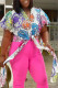 Light Purple Fashion Sexy Print Patchwork V Neck Tops