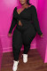 Black Casual Solid Patchwork Zipper Long Sleeve Two Pieces