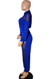Red Sexy Solid Patchwork Sequins Zipper Zipper Collar Long Sleeve Two Pieces