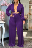 Red Sexy Solid Hollowed Out Patchwork Asymmetrical Collar Straight Jumpsuits