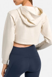 Deep Blue Casual Solid Patchwork Hooded Collar Tops