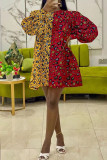 Multicolor Sweet Print Patchwork O Neck A Line Dresses