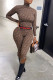 Brownness Fashion Sportswear Print Patchwork O Neck Long Sleeve Two Pieces