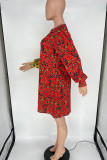 Multicolor Sweet Print Patchwork O Neck A Line Dresses