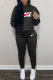 Black Fashion Casual Print Patchwork Hooded Collar Long Sleeve Two Pieces