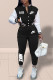 Black Fashion Casual Print Patchwork O Neck Long Sleeve Two Pieces