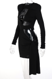 Black Sexy Solid Hollowed Out O Neck Pencil Skirt Dresses
