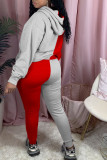 Red Casual Letter Print Patchwork Pocket Hooded Collar Long Sleeve Two Pieces