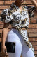 Coffee Fashion Sexy Print Patchwork V Neck Tops