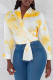 Yellow Fashion Sexy Print Patchwork V Neck Tops