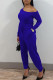 Royal Blue Casual Solid Patchwork Oblique Collar Regular Jumpsuits